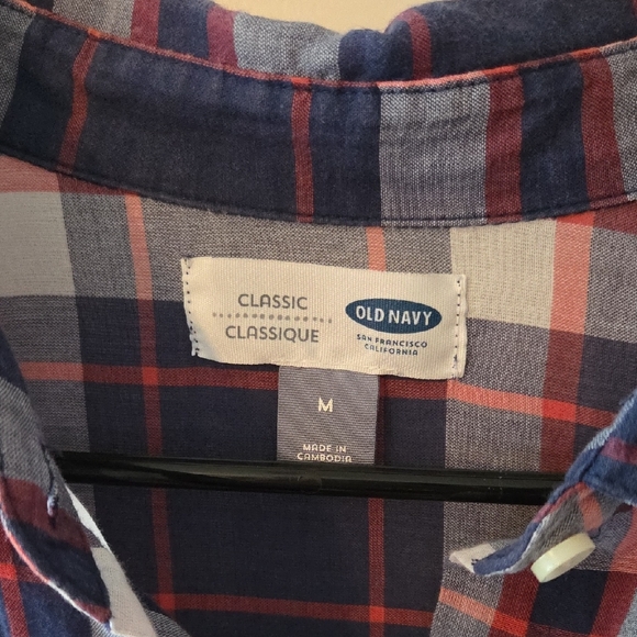 Old Navy Classic Semi-sheer Plaid Shirt in Blue and Red - Picture 5 of 5